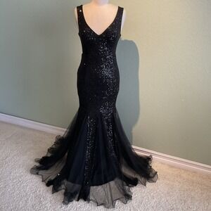 Laluxela Black Sequined Evening Dress Mermaid, Witchy Goth, Vamp, Fairy, Size XL